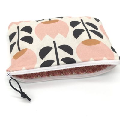 Pochette, TAILLE L, Fleurs -rose et gris