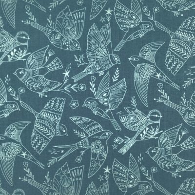 Coupon coton oiseaux bleus, 50 x 110 cm