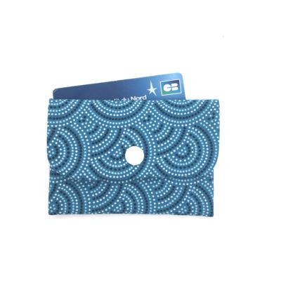 Porte carte 3 compartiments, coton japonais bleu