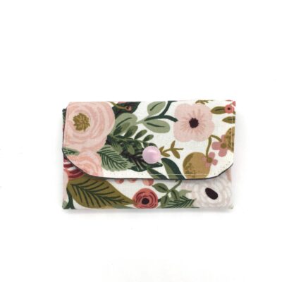 Porte monnaie/cartes 3 compartiments, fleurs roses